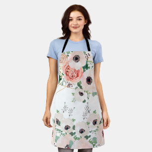 Floral Garden Botanical Flowers Watercolor Green Apron