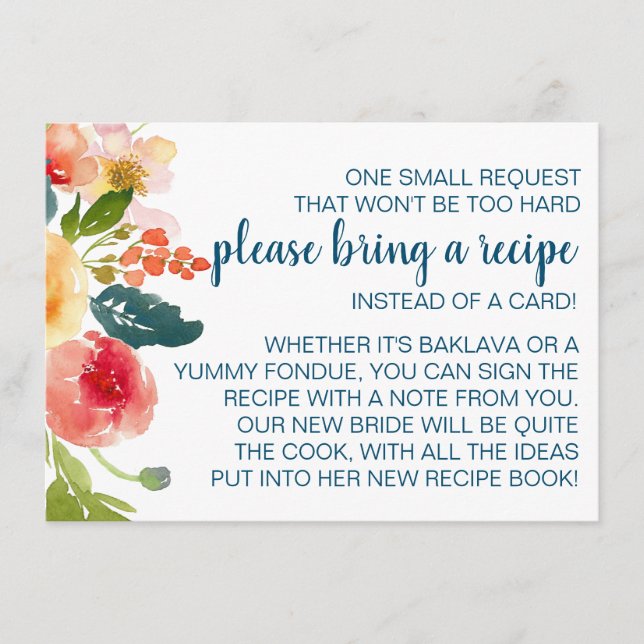 Floral Garden Bridal Shower Bring a Recipe Enclosure Card (Front)