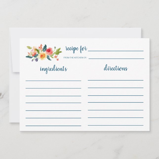 Floral Garden Bridal Shower Recipe Card (Front)