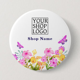 Floral Garden Business Name Logo White Button