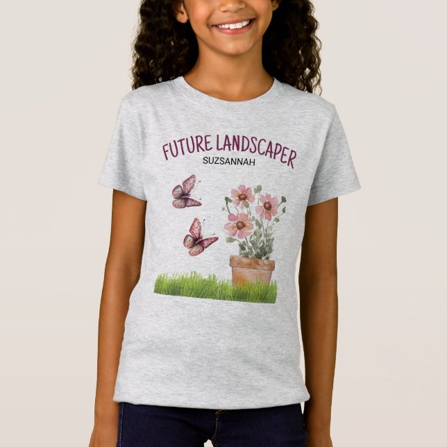 Floral Garden Butterflies Dragonflies Watercolor  T-Shirt (Front)