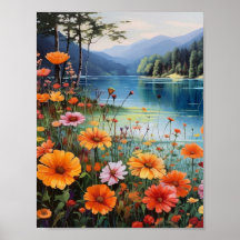 Floral Garden By a Lake Spring Day 