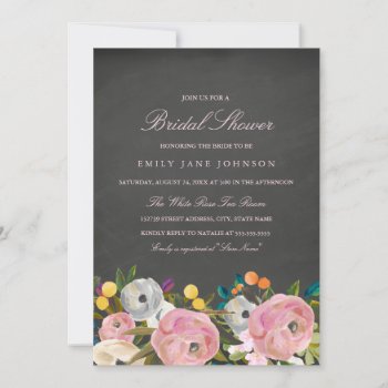 Floral Garden Chalkboard Bridal Shower Invite by LittleBayleigh at Zazzle