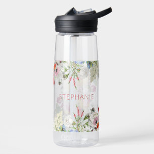 Floral Garden Colorful Flowers Custom Name Water Bottle