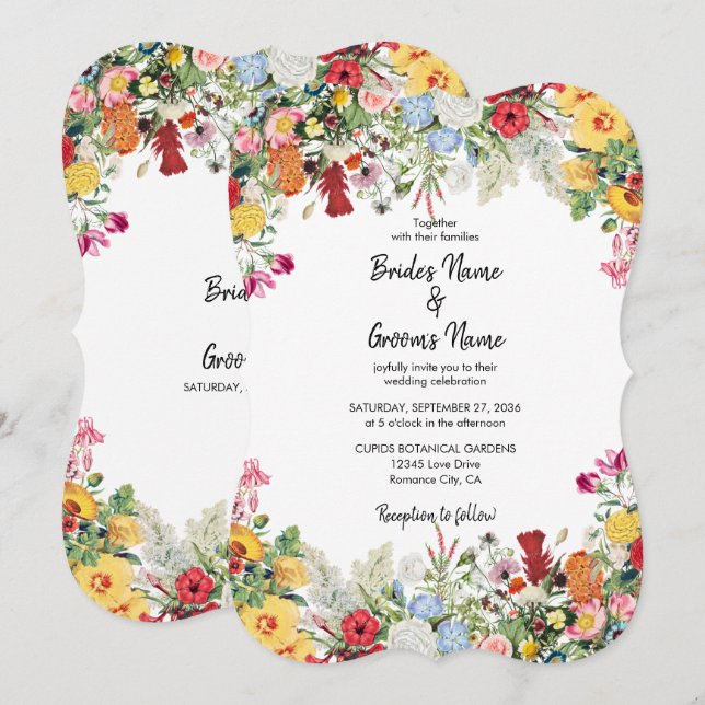 Floral Garden Colorful Flowers Wedding Invitation (Front/Back)