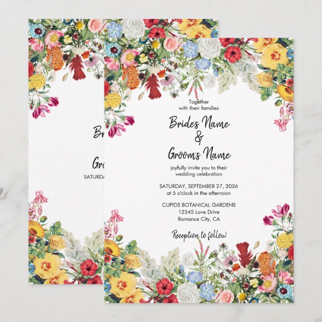 Floral Garden Colorful Flowers Wedding Invitation (Front/Back)