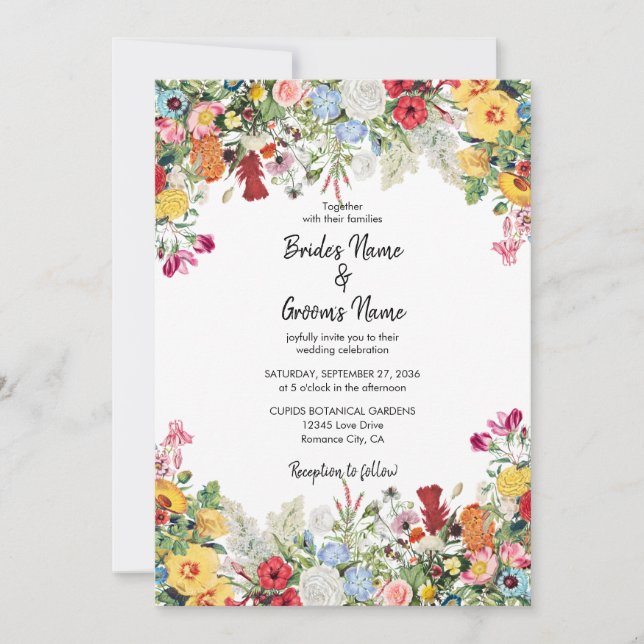 Floral Garden Colorful Flowers Wedding Invitation (Front)