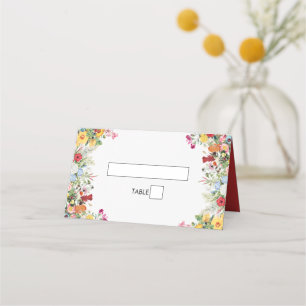 Floral Garden Colorful Flowers Wedding Place Card