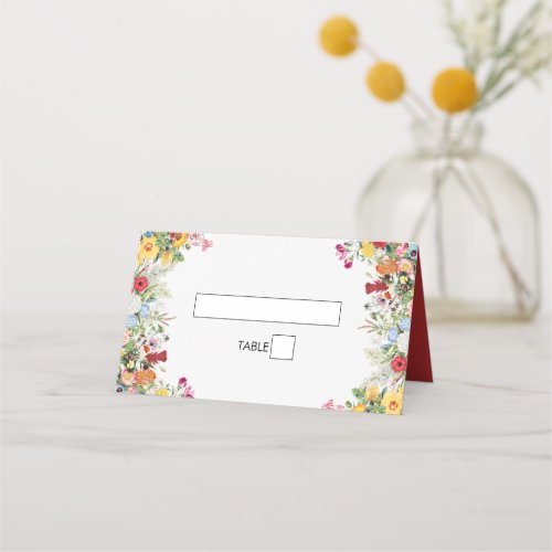 Floral Garden Colorful Flowers Wedding Place Card