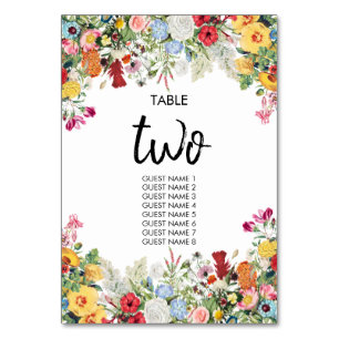 Floral Garden Colorful Flowers Wedding Table Number