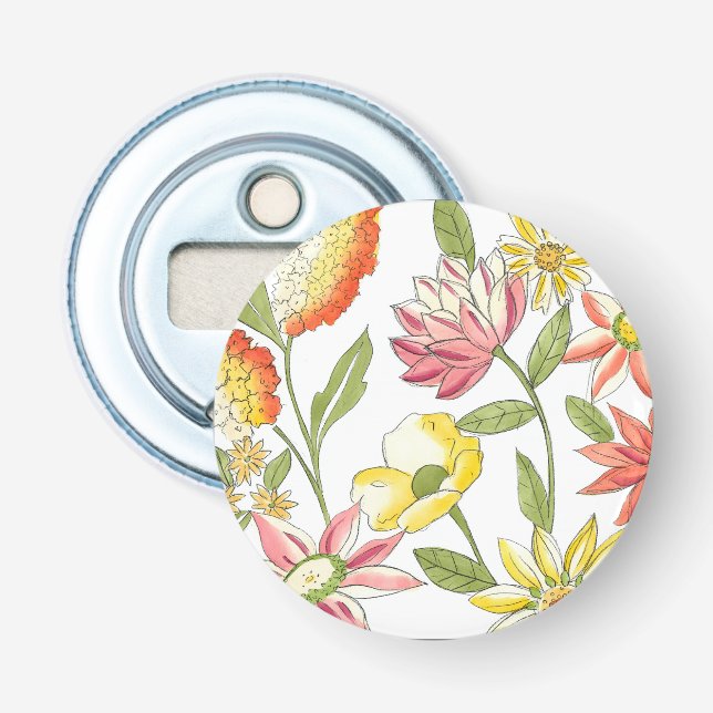 Floral Garden Design with White Background Bottle Opener (Front)