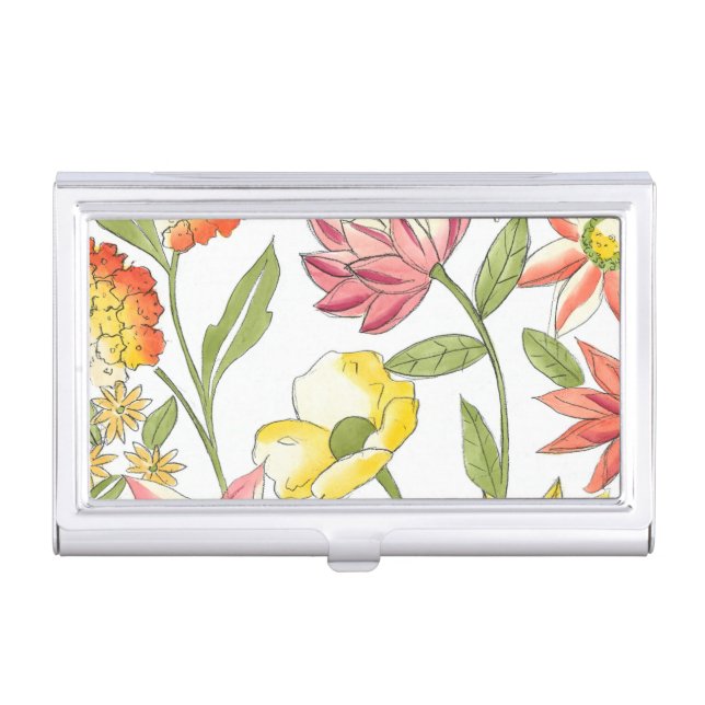 Floral Garden Design with White Background Business Card Case (Front)
