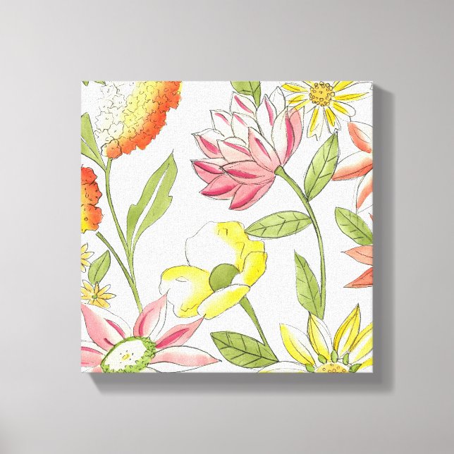 Floral Garden Design with White Background Canvas Print (Front)