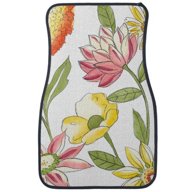 Floral Garden Design with White Background Car Mat (Front)