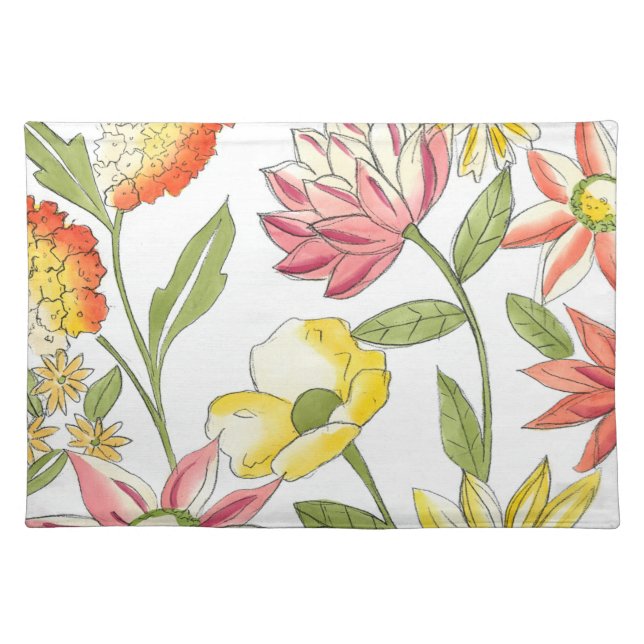Floral Garden Design with White Background Cloth Placemat (Front)