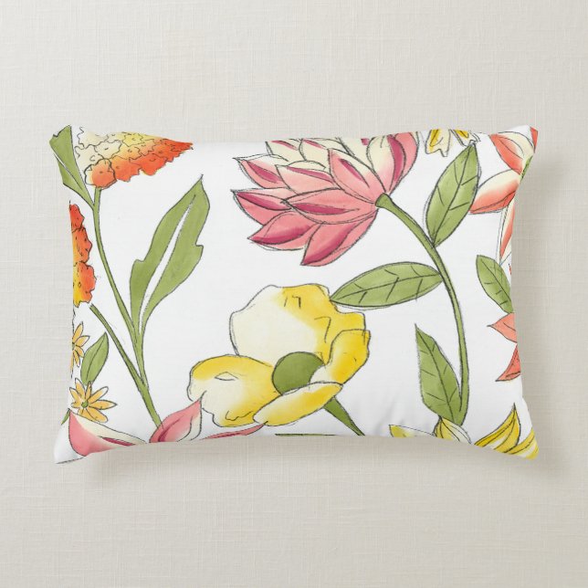 Floral Garden Design with White Background Decorative Pillow (Front)