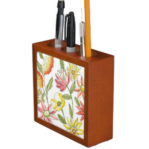 Floral Garden Design with White Background Desk Organizer