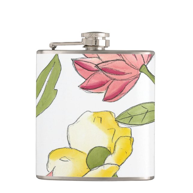 Floral Garden Design with White Background Flask (Front)