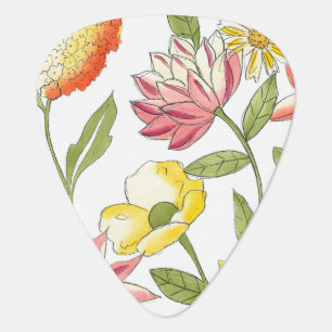 Floral Garden Design with White Background Guitar Pick