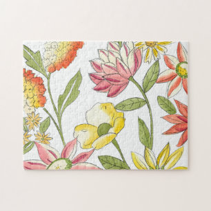 Floral Garden Design with White Background Jigsaw Puzzle