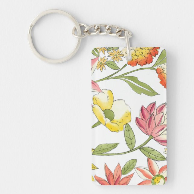 Floral Garden Design with White Background Keychain (Front)