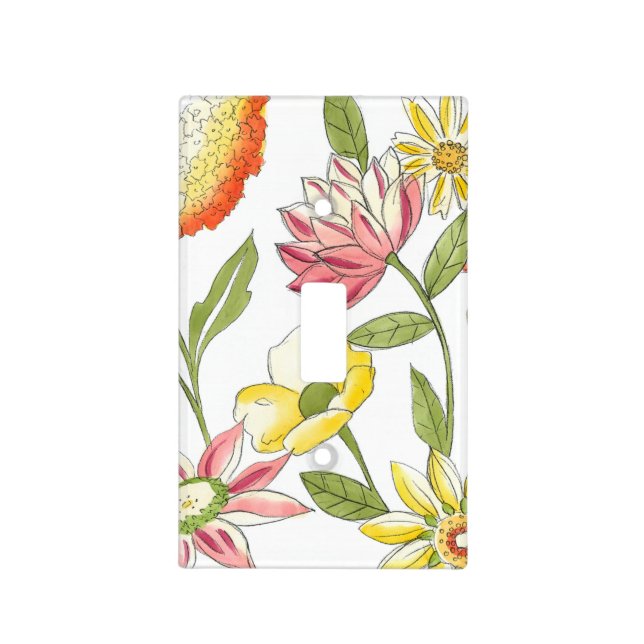 Floral Garden Design with White Background Light Switch Cover (Front)