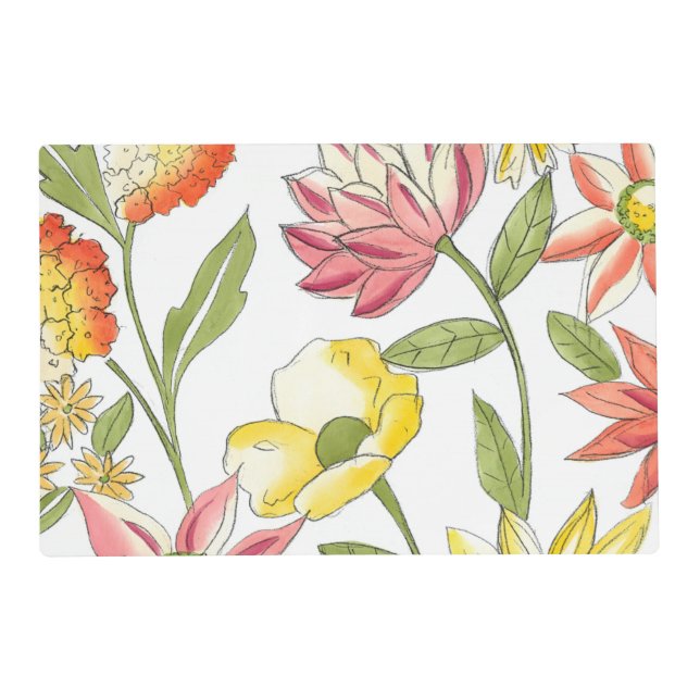Floral Garden Design with White Background Placemat (Front)