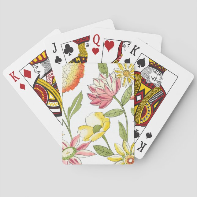 Floral Garden Design with White Background Poker Cards (Back)