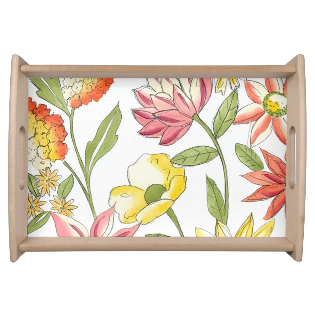 Floral Garden Design with White Background Serving Tray (Front)