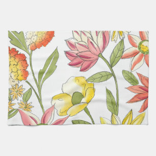 Floral Garden Design with White Background Towel