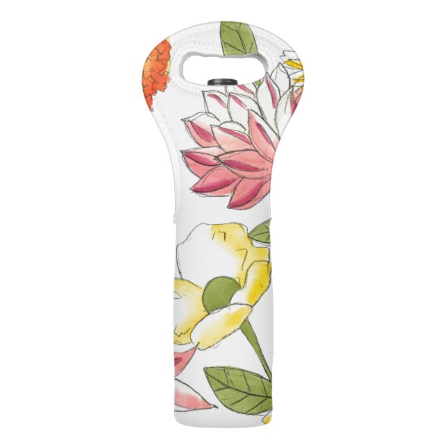 Floral Garden Design with White Background Wine Bag (Back)