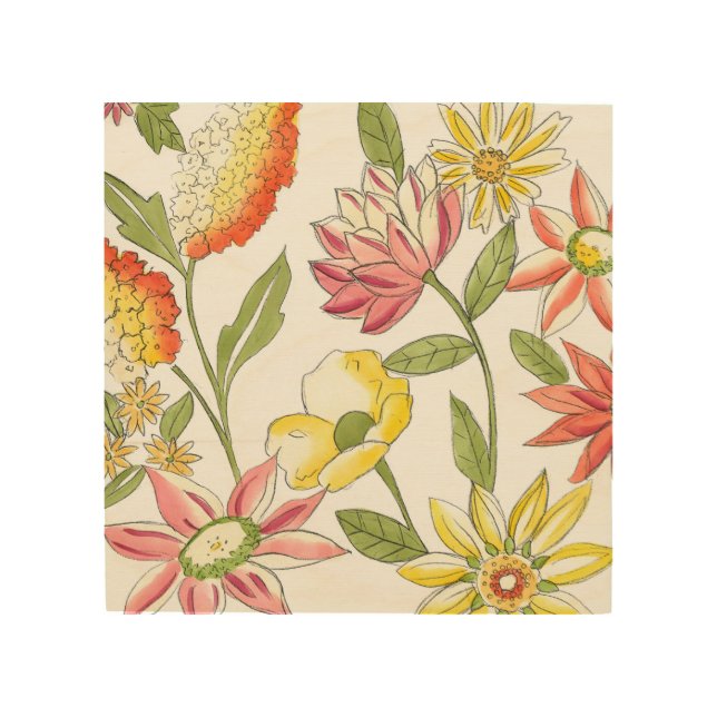 Floral Garden Design with White Background Wood Wall Art (Front)