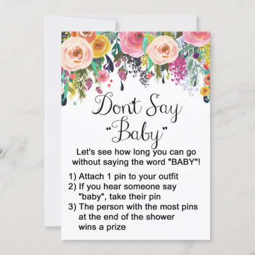 Floral Garden Dont Say Baby Sign 5x7 Size Invitation