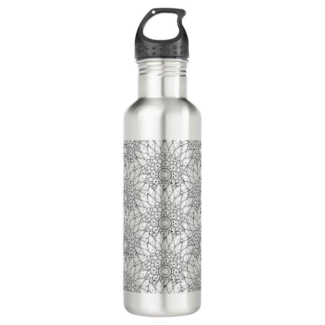 Floral Garden Doodle Stainless Steel Water Bottle (Front)