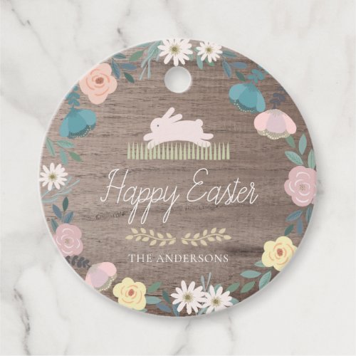 Floral Garden Easter Bunny Rustic Wood Favor Tags