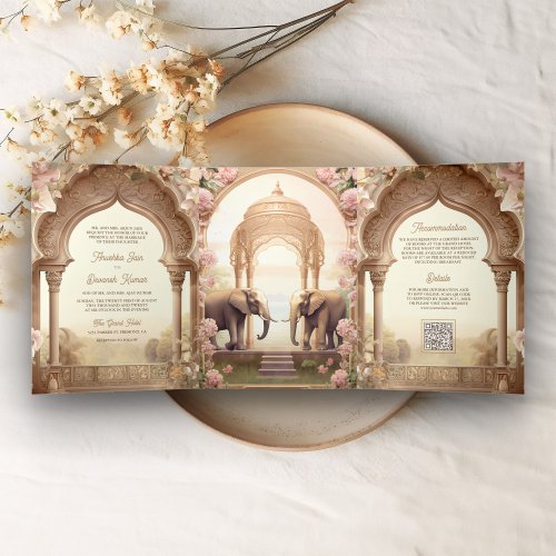 Floral Garden Elephants Indian Palace Wedding Tri_Fold Invitation