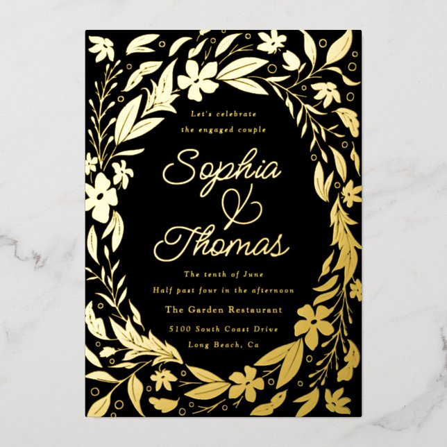 Floral Garden Engaged Couples Shower Gold Foil Invitation (Front)