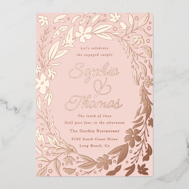 Floral Garden Engaged Couples Shower Rose Gold Foil Invitation (Front)