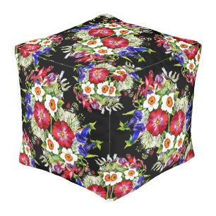 Floral Garden Flowers Narcissus Foliage White Red Pouf