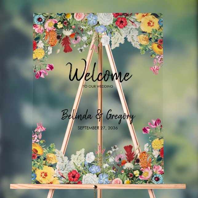 Floral Garden Flowers Wedding Welcome Sign (Neutral)