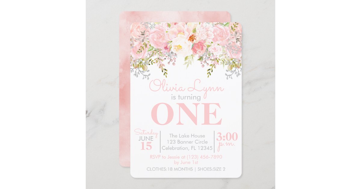 Floral Garden Girl First Birthday Invitation | Zazzle