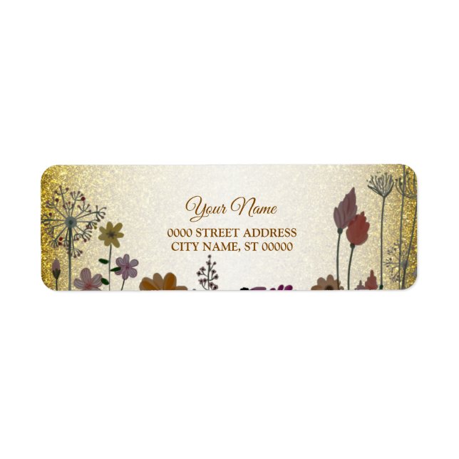 Floral Garden Gold Glitter Wedding Return Address Label (Front)