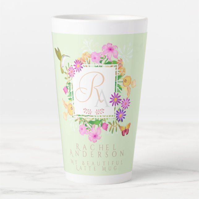 Floral Garden Green Latte Mug (Front)