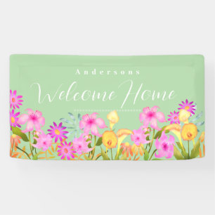 Floral Garden Green Welcome Home Banner