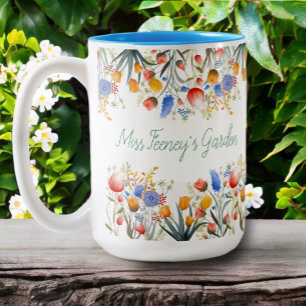 Floral Garden Handpainted Gift for Teacher Two-Tone Coffee Mug