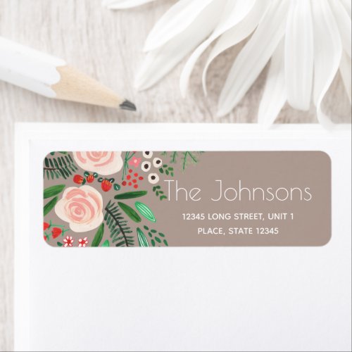 Floral Garden  Holiday Christmas  beige Label