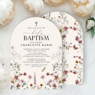Floral Garden Holy Baptism Watercolor Wildflower Invitation