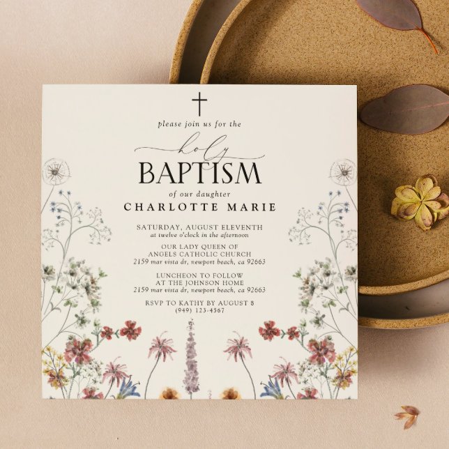 Floral Garden Holy Baptism Watercolor Wildflower Invitation (Holy Baptism Invitation)