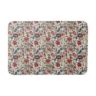 Floral Garden in Reds and Dark Blues Bath Mat