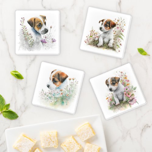 Floral Garden Jack Russell Terrier Puppy Coaster Set